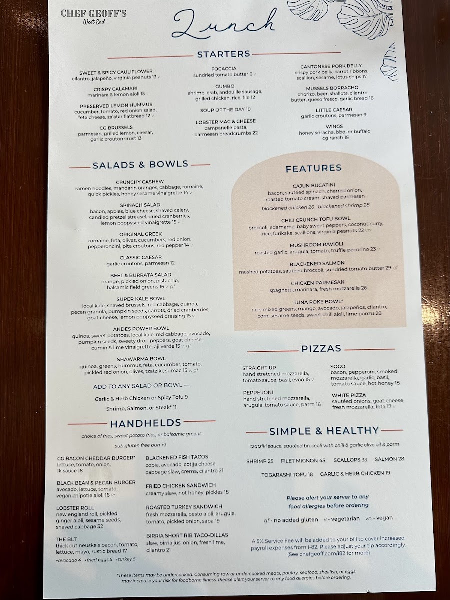 Chef Geoff's West End Menu - Image 2